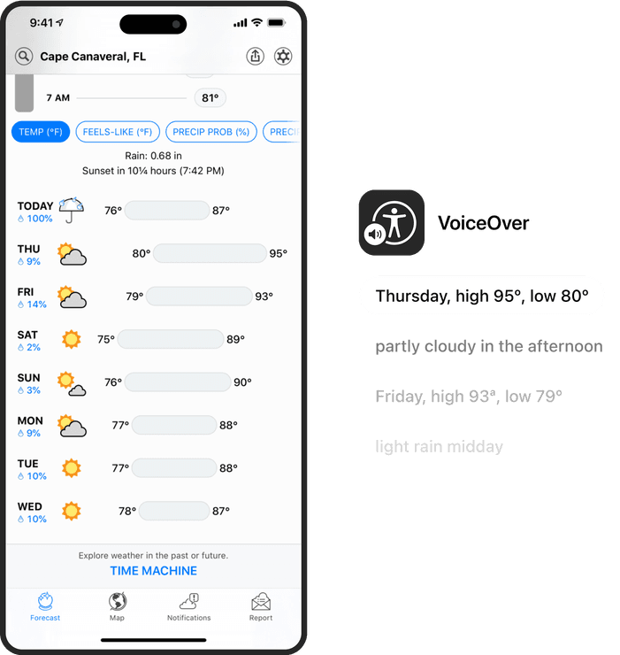 Dark sky accessibility voiceover